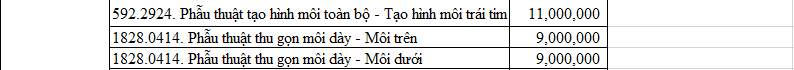 BẢNG GIÁ THẨM MỸ MÔI