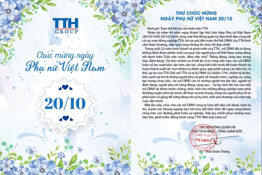 Thư chúc mừng từ Chủ tịch Hội đồng quản trị tập đoàn TTH