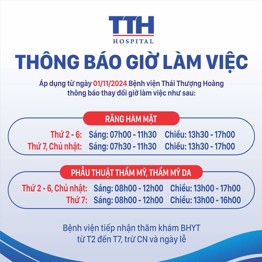 Thay đổi giờ làm việc mùa đông 2024 tại Bệnh viện Thái Thượng Hoàng